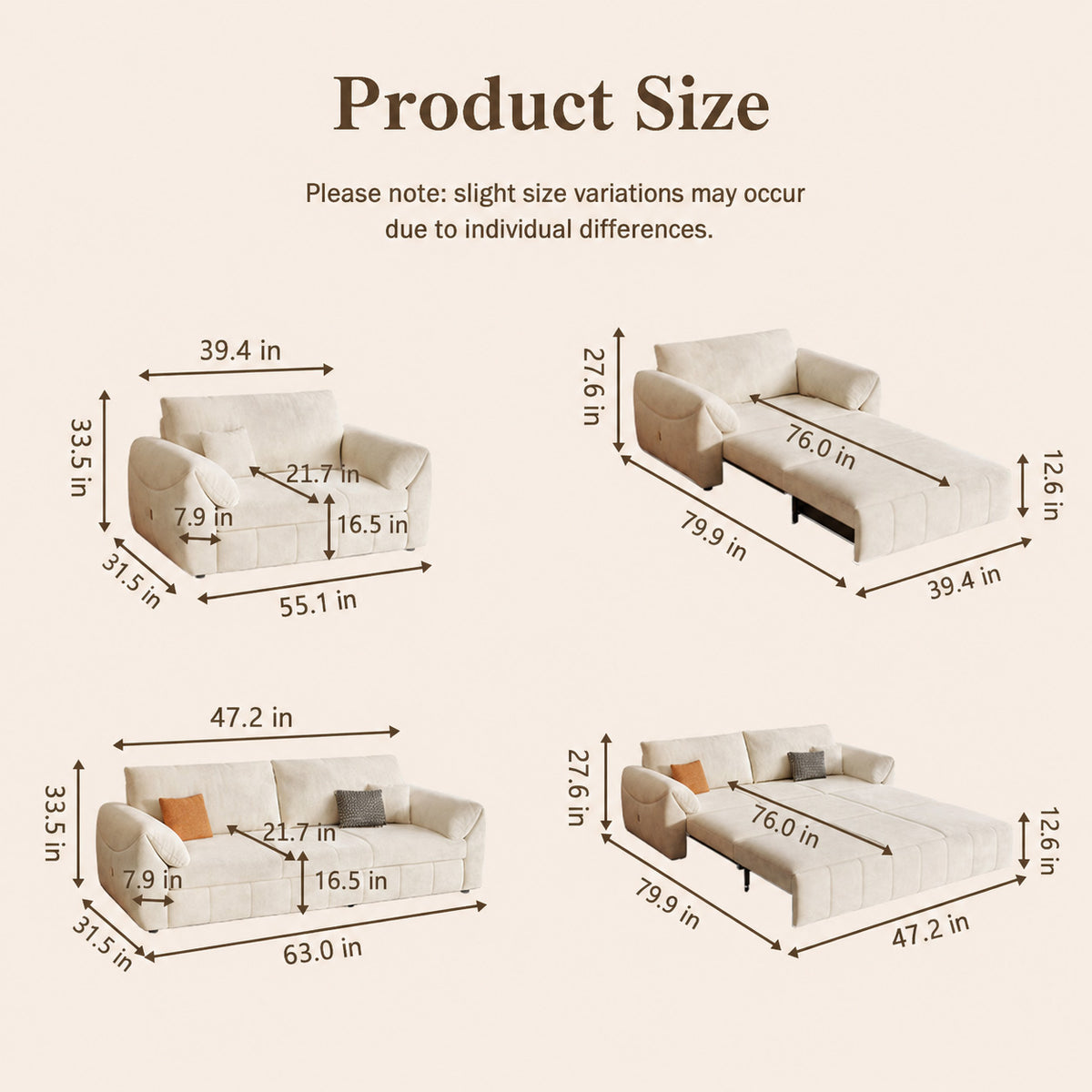 3-Way Convertible Flannel Sleeper Sofa with Deep Seat-sofabed-fbx-8639