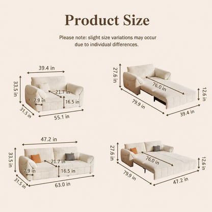 3-Way Convertible Flannel Sleeper Sofa with Deep Seat-sofabed-fbx-8639