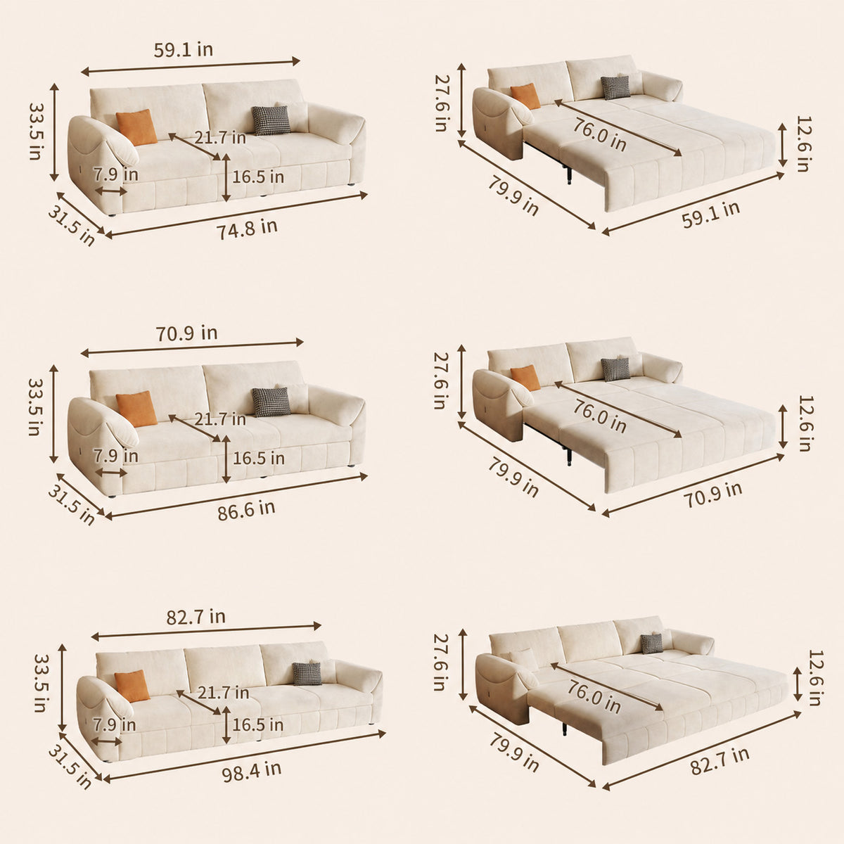 3-Way Convertible Flannel Sleeper Sofa with Deep Seat-sofabed-fbx-8639