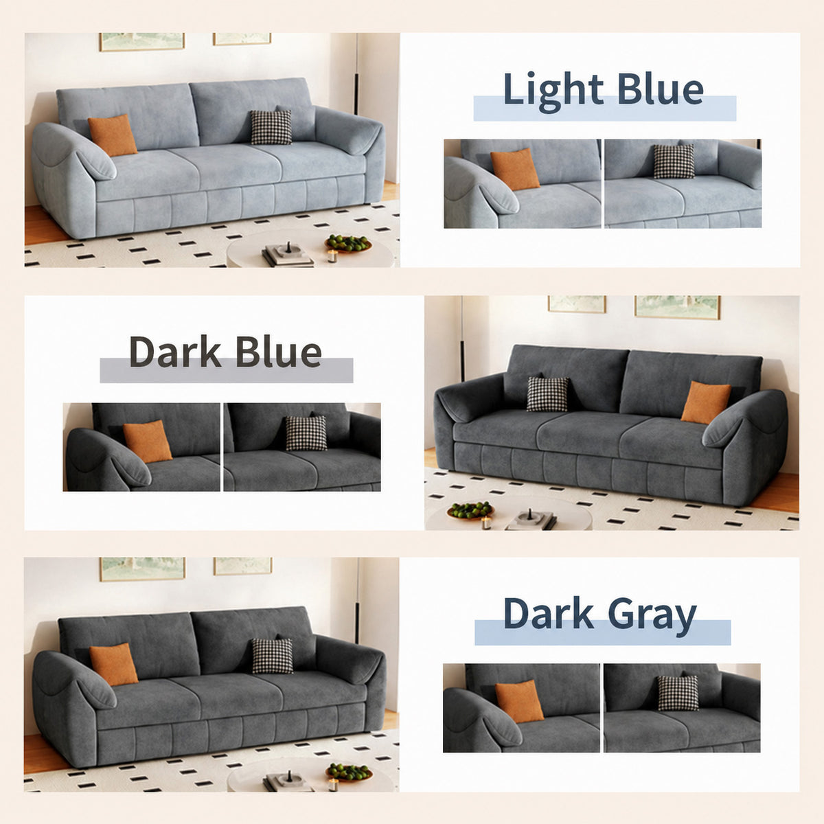 3-Way Convertible Flannel Sleeper Sofa with Deep Seat-sofabed-fbx-8639