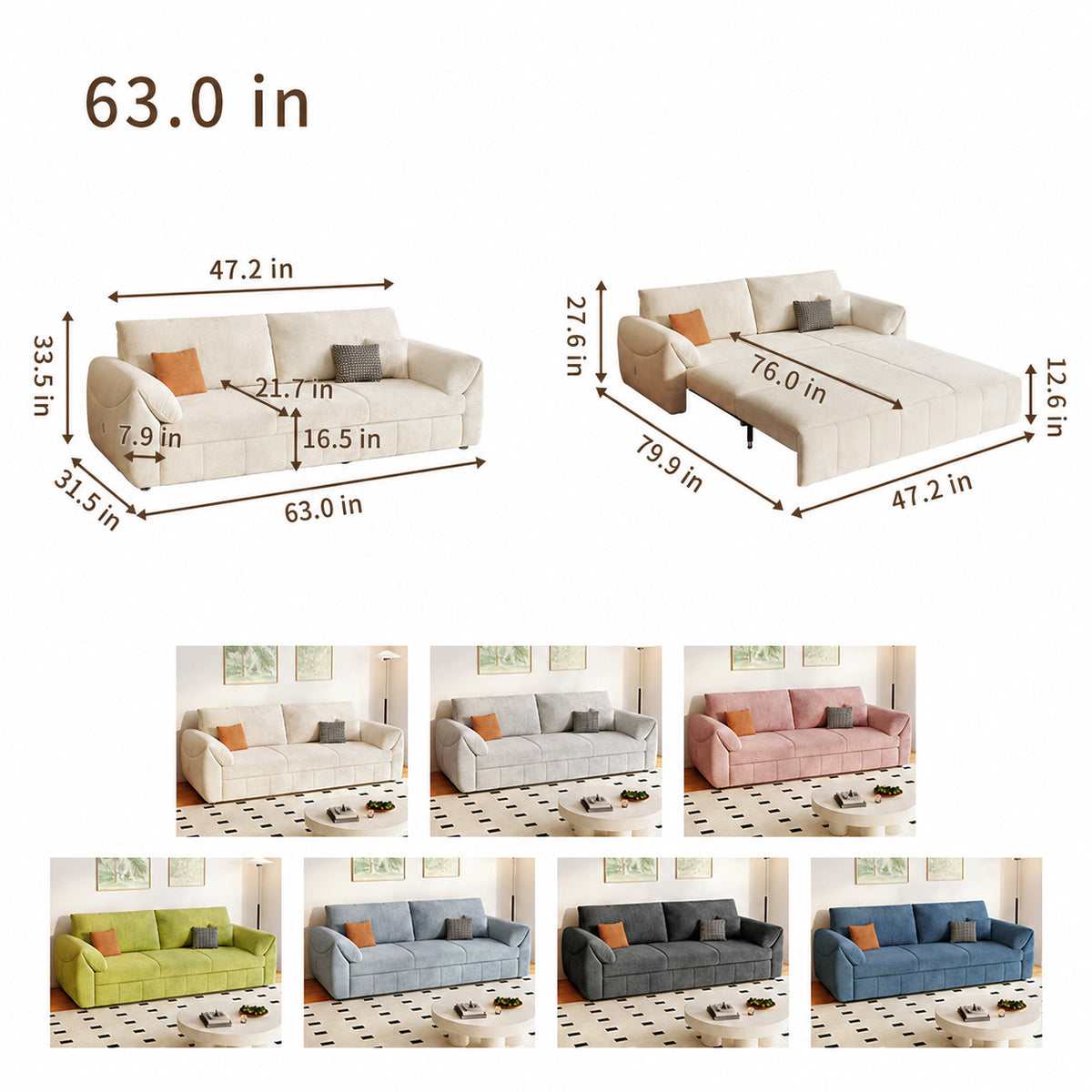 3-Way Convertible Flannel Sleeper Sofa with Deep Seat-sofabed-fbx-8639