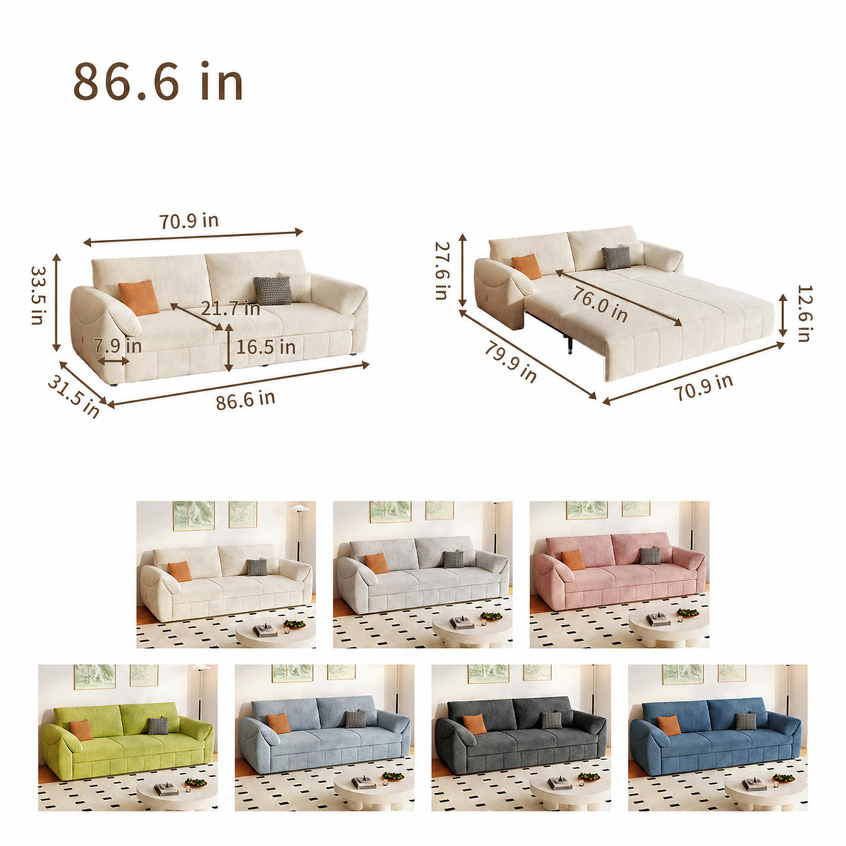 3-Way Convertible Flannel Sleeper Sofa with Deep Seat-sofabed-fbx-8639