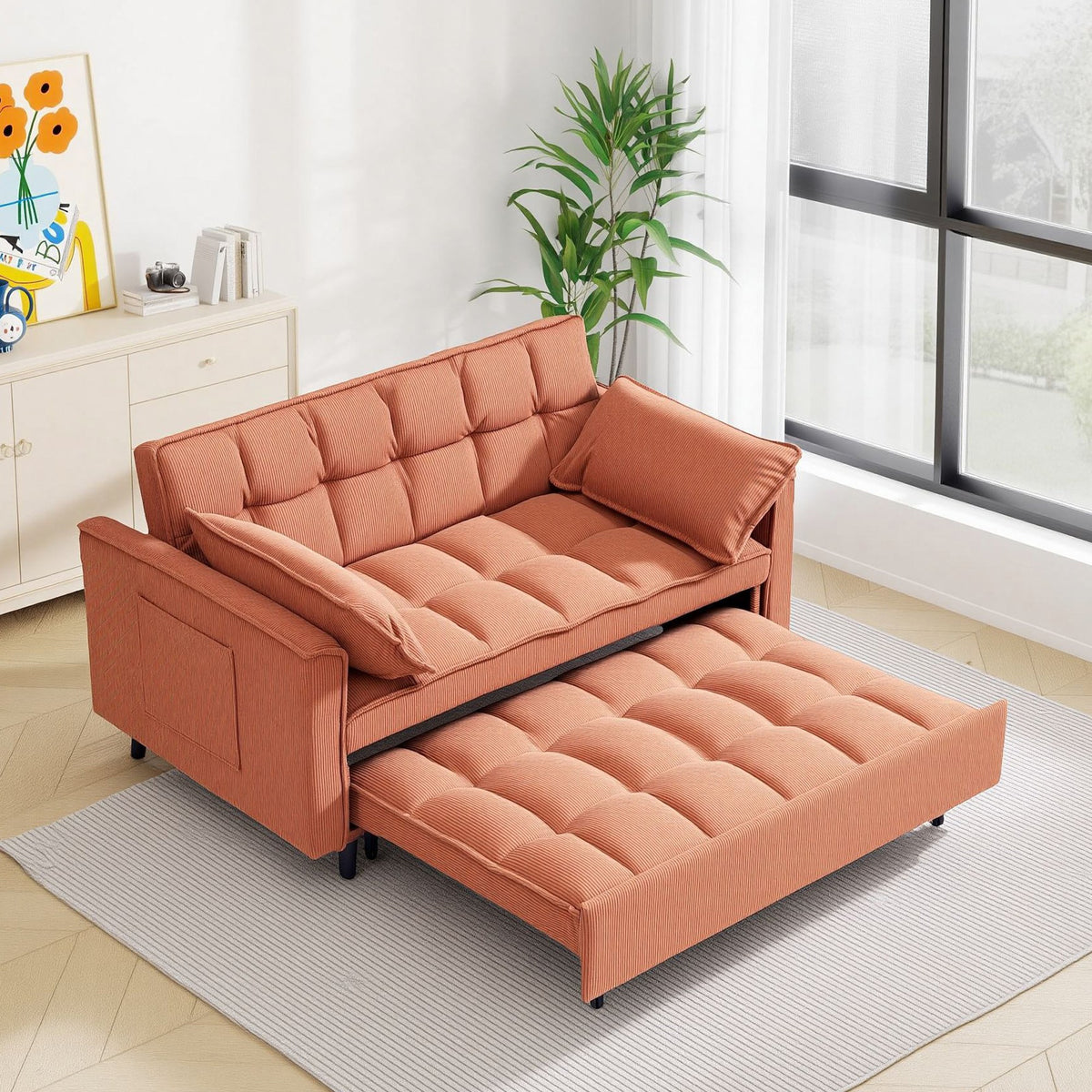 Orange sofa bed - detail