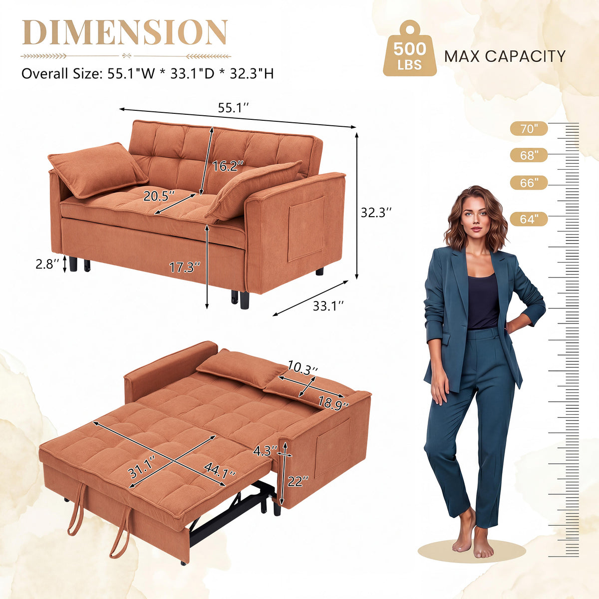 Orange sofa bed - detail