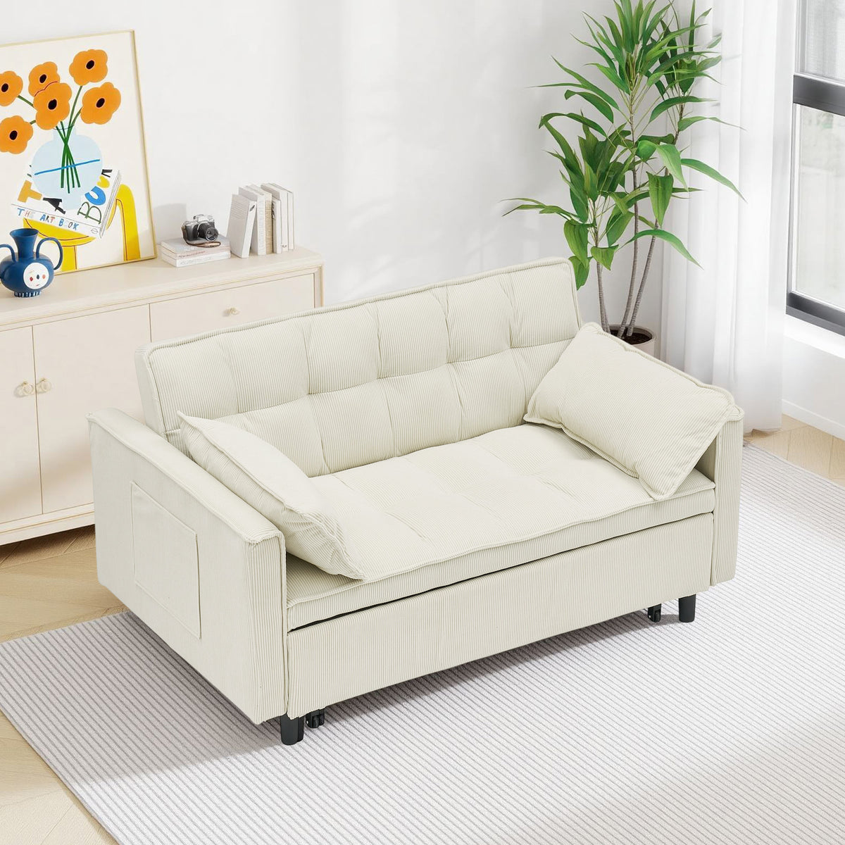 Beige sofa bed - detail