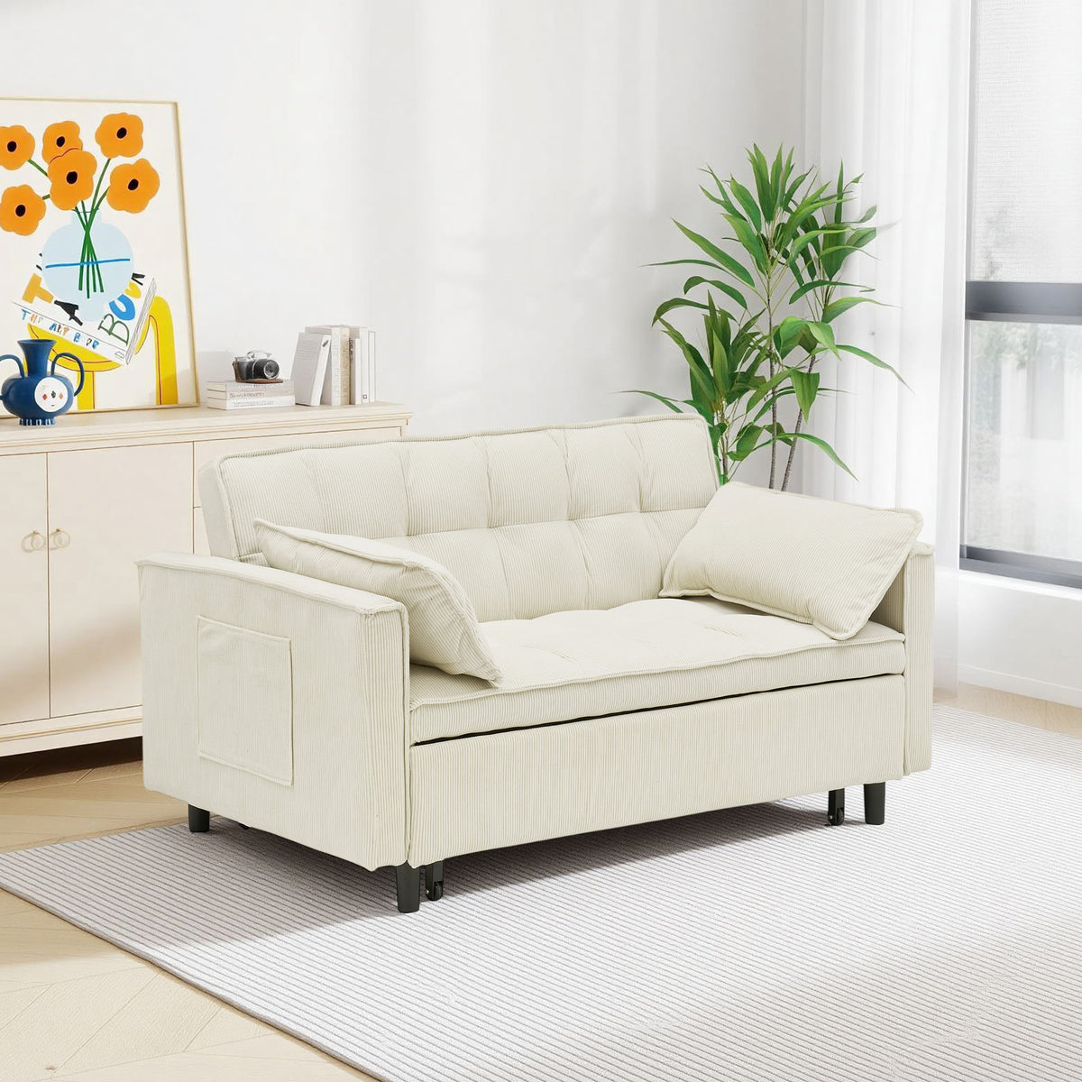 Beige sofa bed - detail
