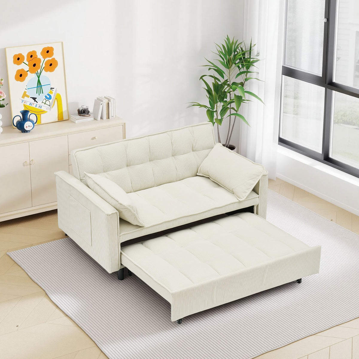 Beige sofa bed - detail