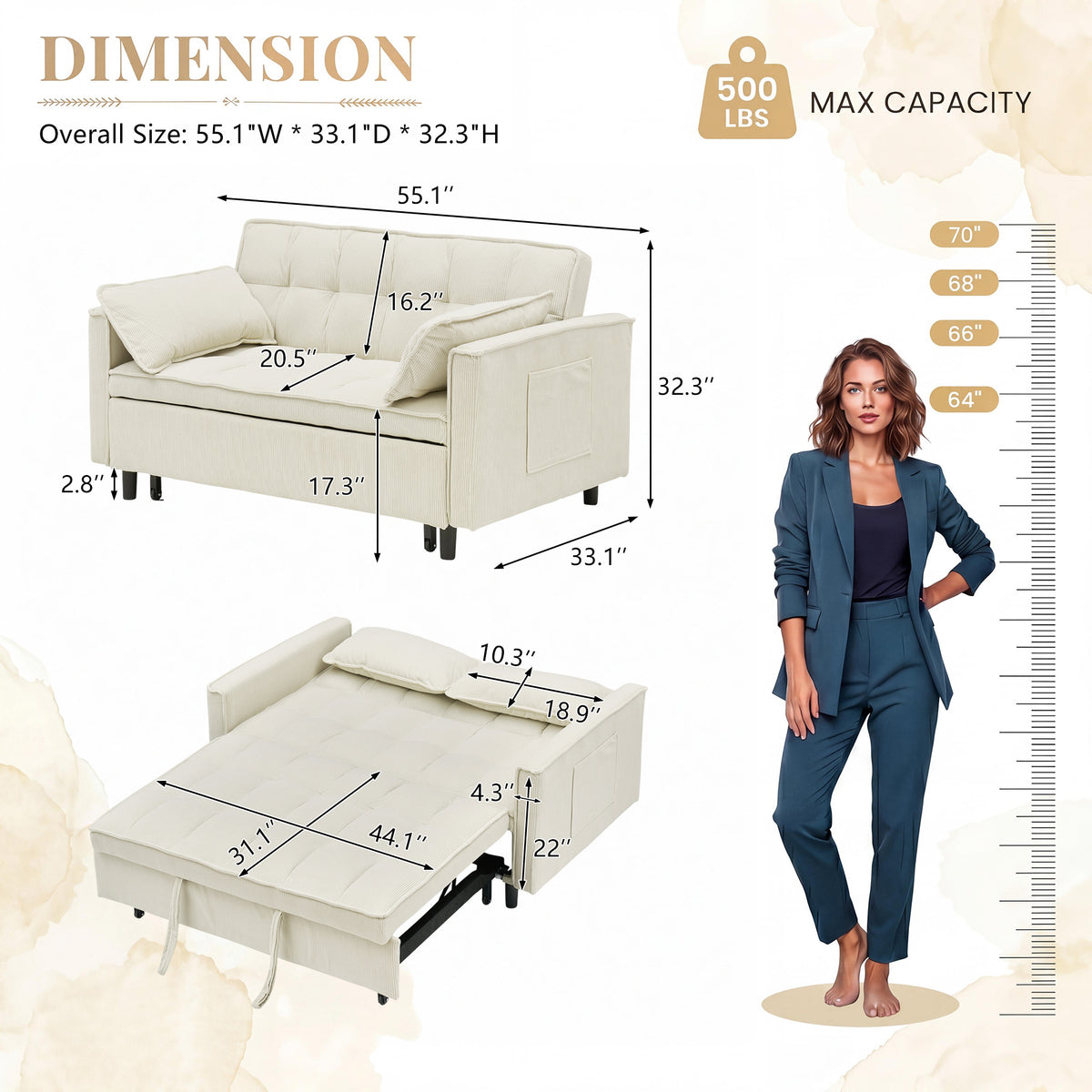 Beige sofa bed - detail