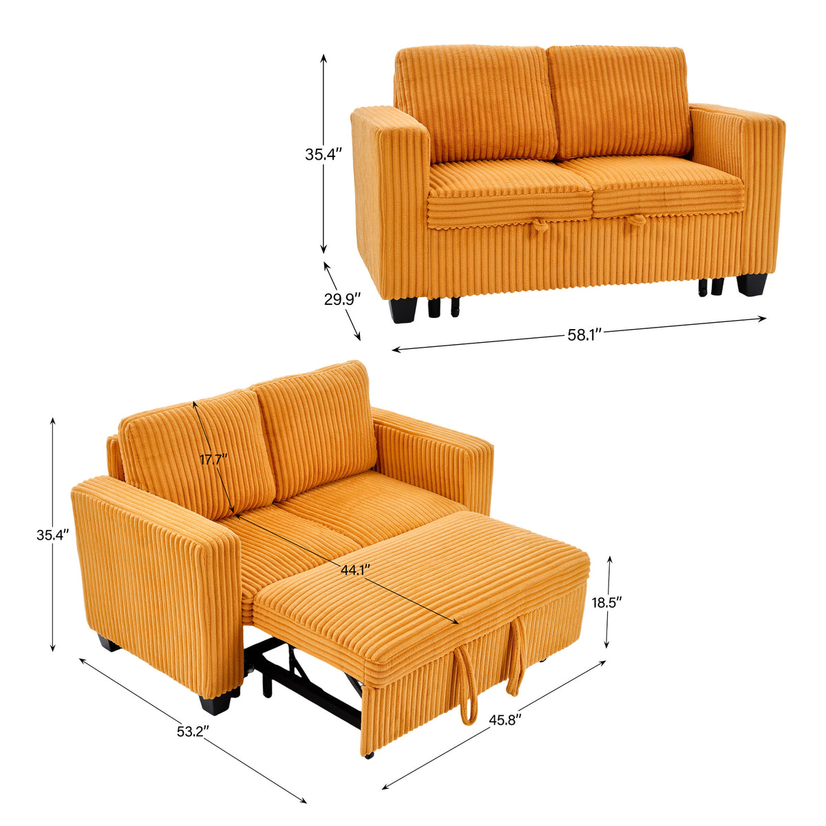 Orange sofa bed - detail