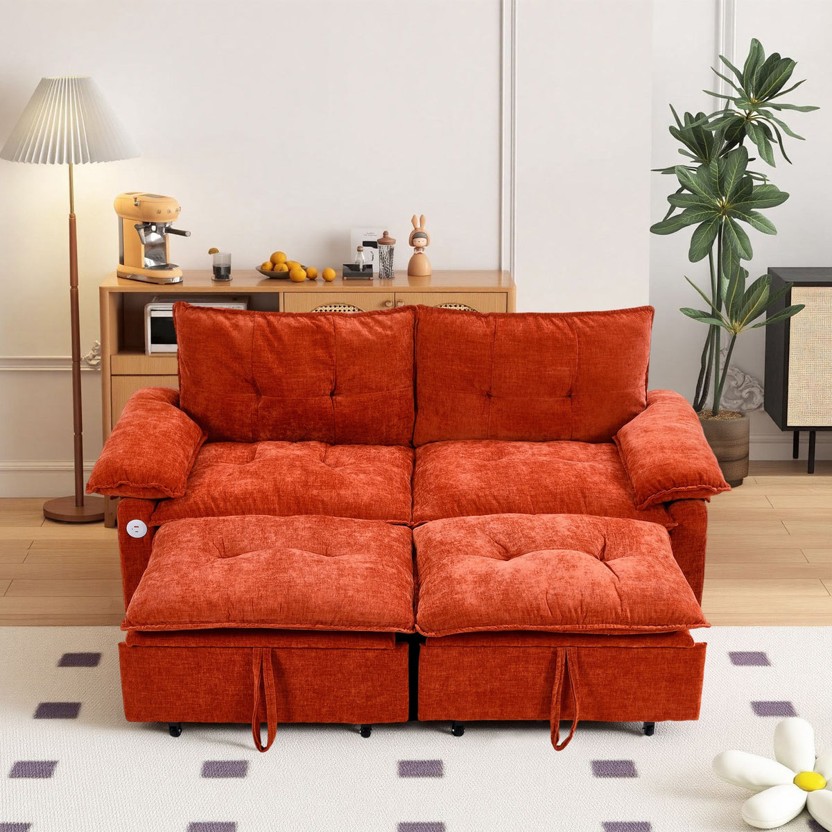 Orange sofa bed - detail