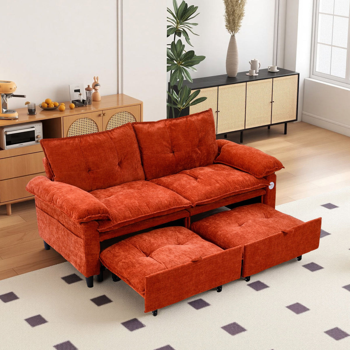 Orange sofa bed - detail