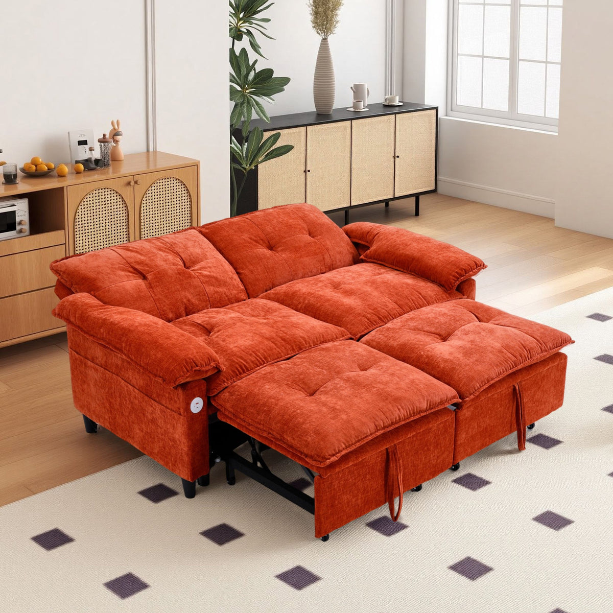 Orange sofa bed - detail