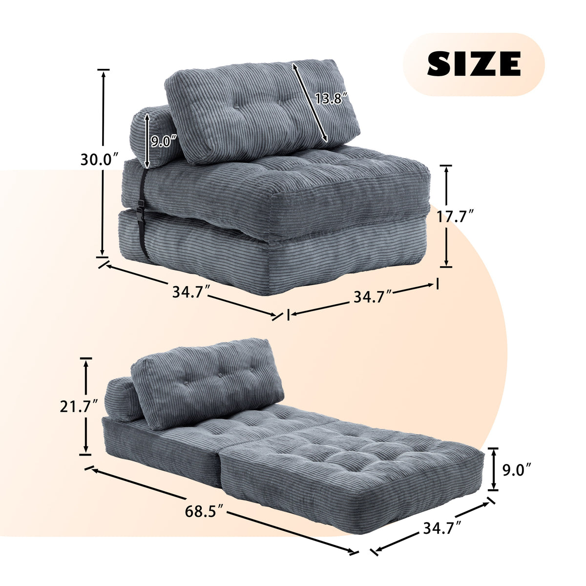 Green / Dark Blue / Dark Gray sofa bed - detail