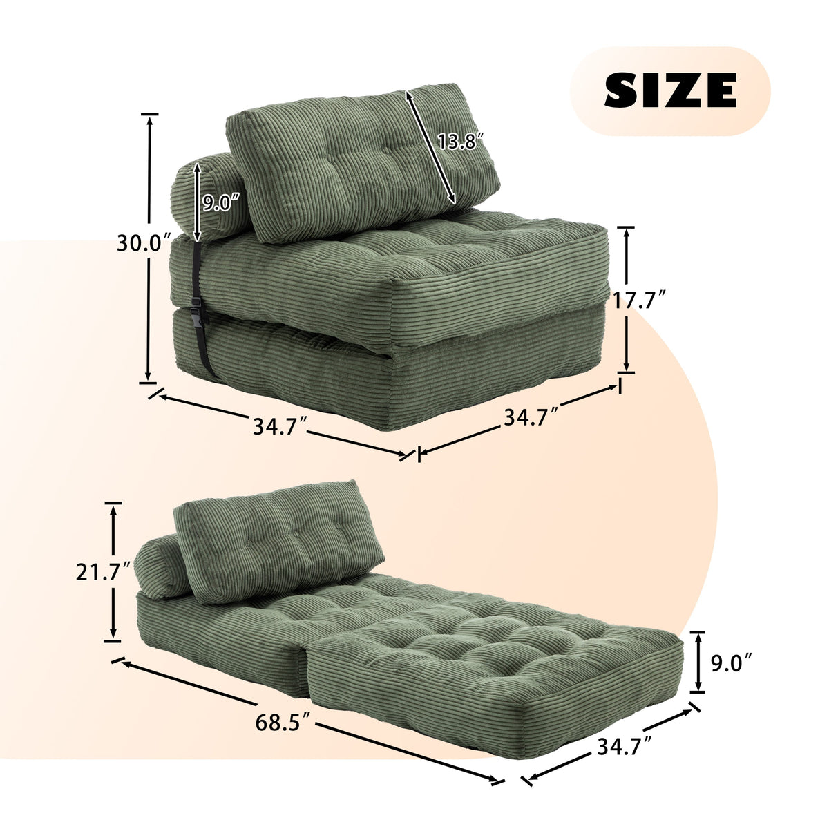 Green / Dark Blue / Dark Gray sofa bed - detail