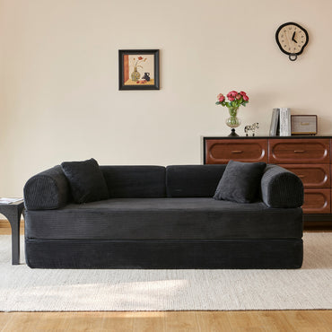 Black corduroy convertible floor sofa bed - detail 2