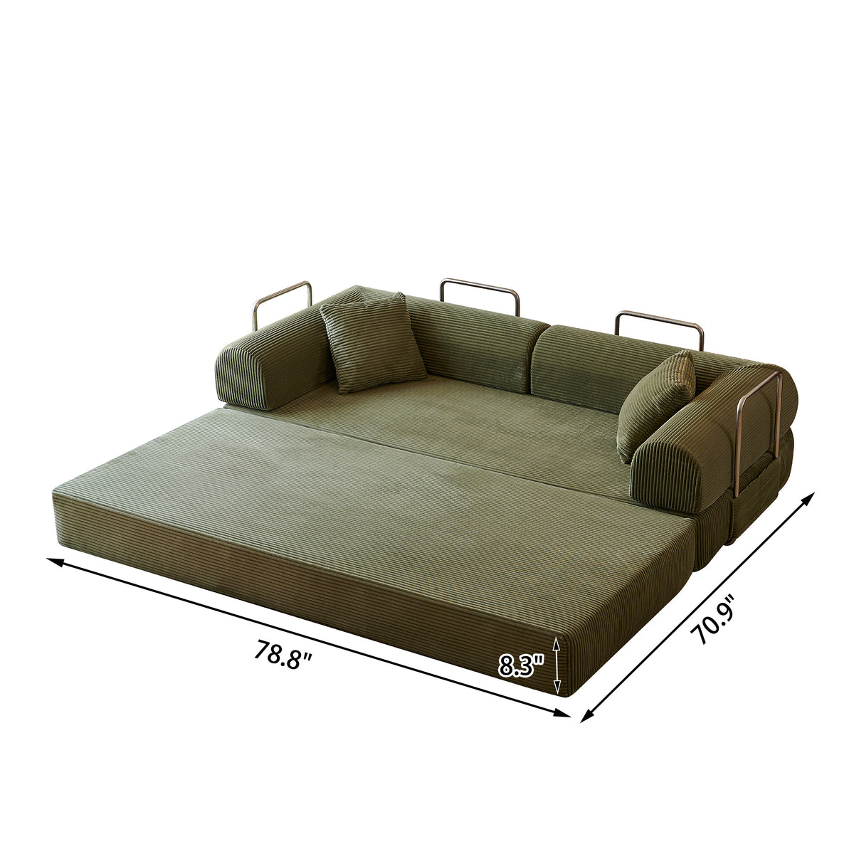 Green corduroy convertible floor sofa bed - detail 11
