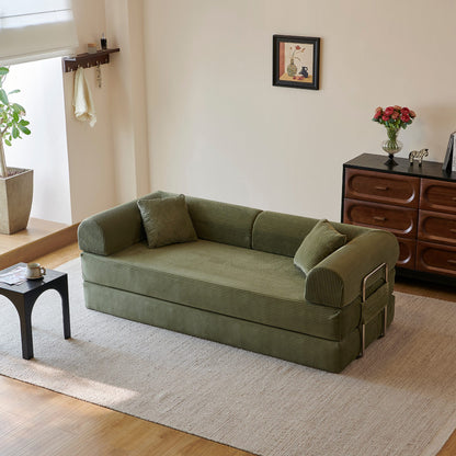 Green corduroy convertible floor sofa bed - detail 4
