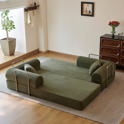 Green corduroy convertible floor sofa bed - detail 6