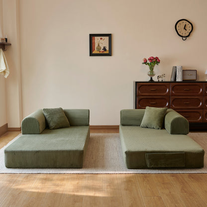 Green corduroy convertible floor sofa bed - detail 8