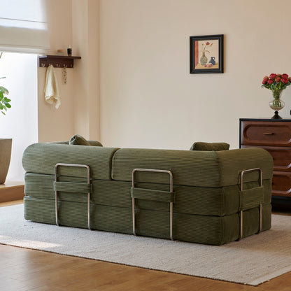 Green corduroy convertible floor sofa bed - detail 9