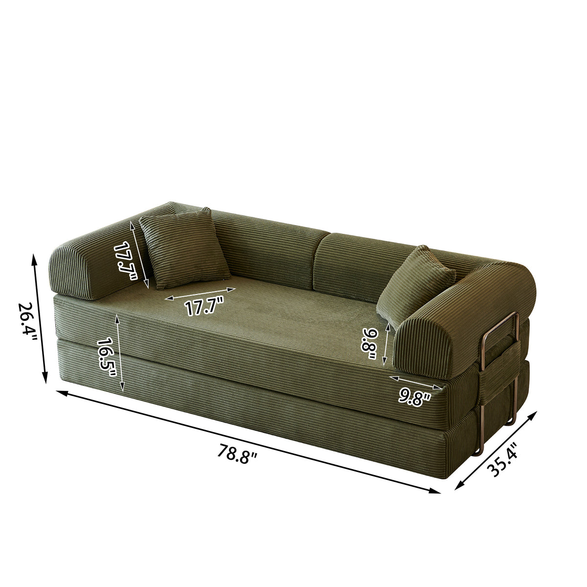 Green corduroy convertible floor sofa bed - detail 10