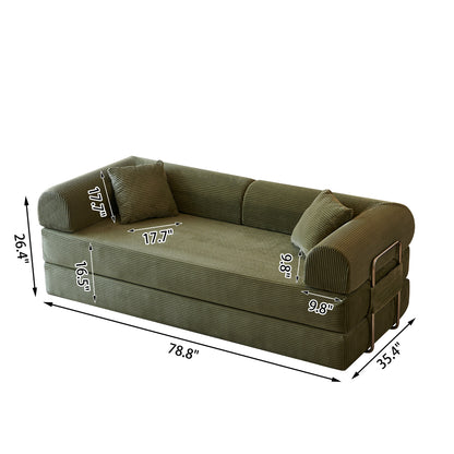 Green corduroy convertible floor sofa bed - detail 10