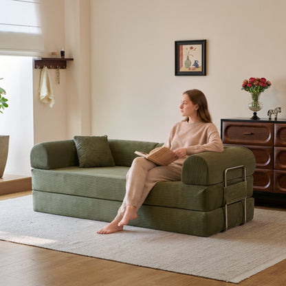Green corduroy convertible floor sofa bed - main 1