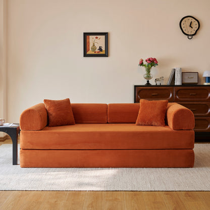 Tangerine corduroy convertible floor sofa bed - detail 2