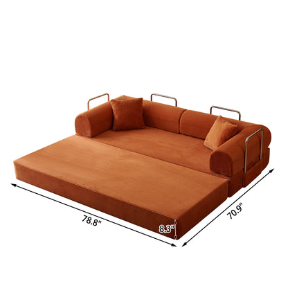 Tangerine corduroy convertible floor sofa bed - detail 11