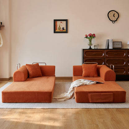 Tangerine corduroy convertible floor sofa bed - detail 8