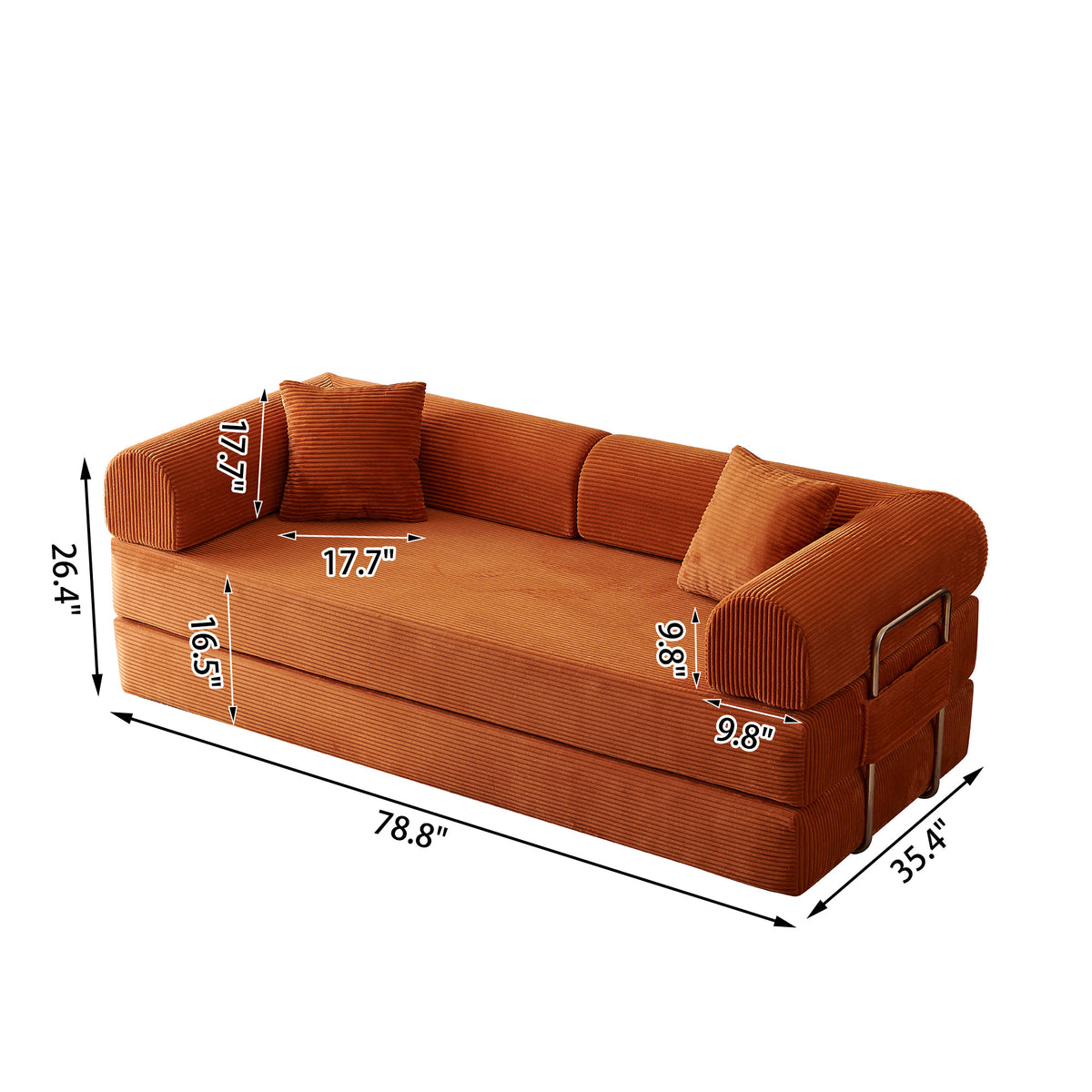 Tangerine corduroy convertible floor sofa bed - detail 10