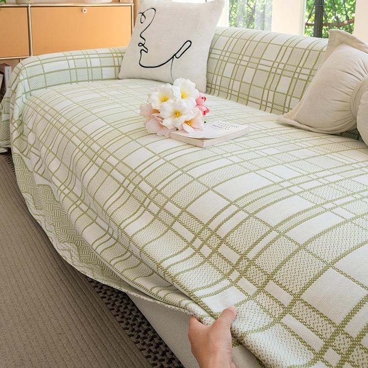 Chenille plaid sofa cover - main 3