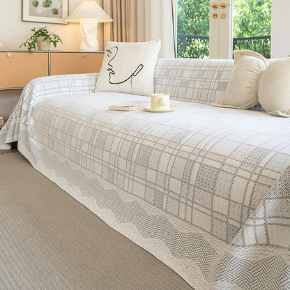 Chenille plaid sofa cover - sku 3